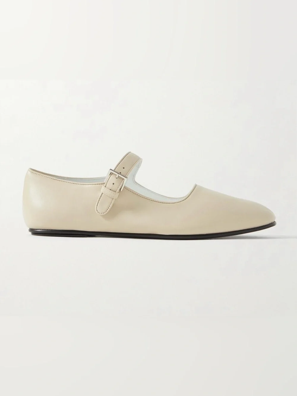 The Row Ava Mary Jane Flats Oatmilk Leather Size 38.5 Ivory Ballet